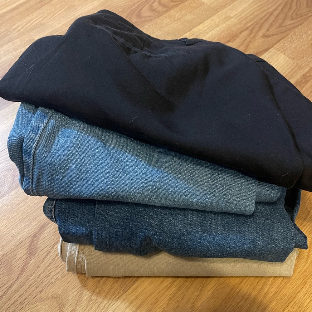 Various Women's Black, Blue, and Tan Pants Bundle